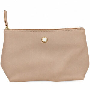 BVLGARI Parfums Beige Cosmetic Makeup Bag Zip Pouch Gold Logo Travel Case